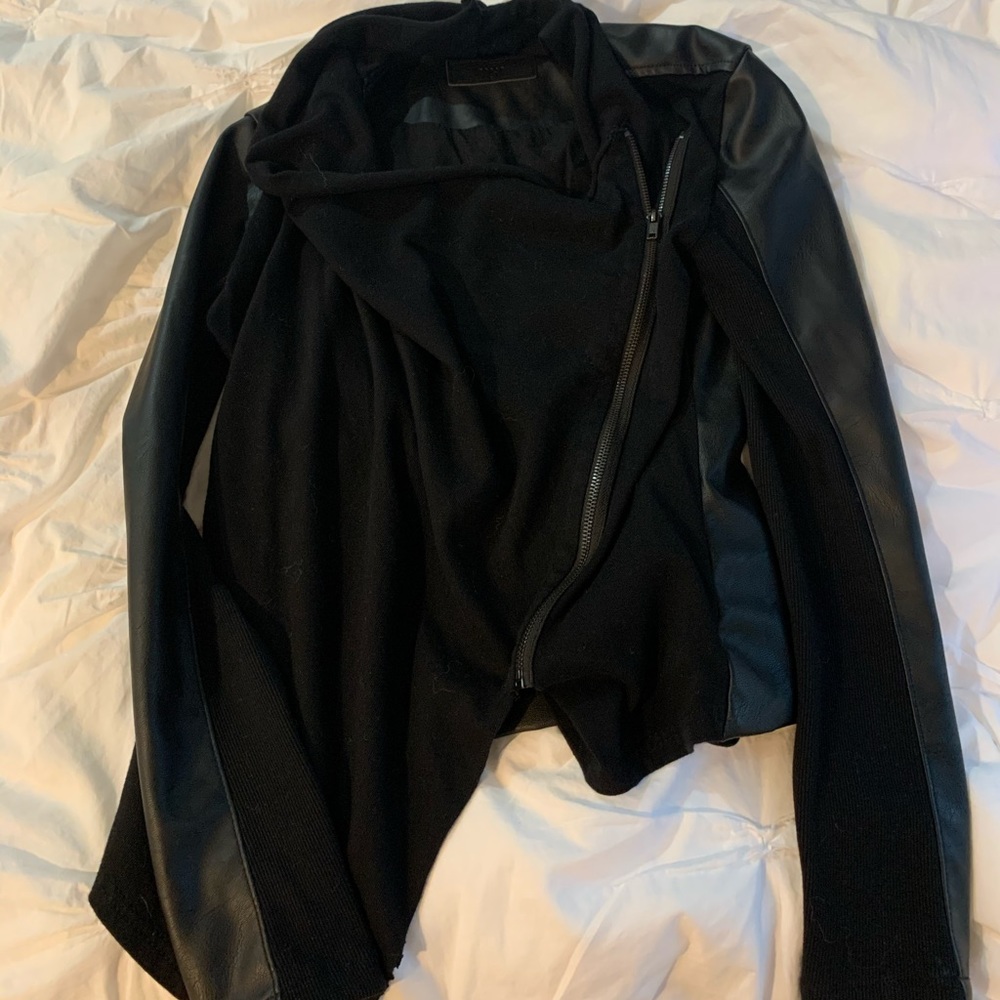 Blank NYC black leather waterfall jacket